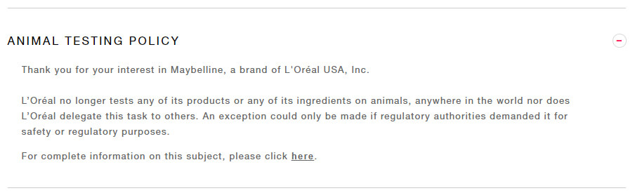 Clever word play in the Maybelline animal testing policy can’t distract from the fact that they allow animal testing